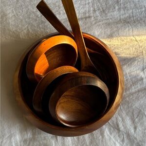 Vintage Wooden Bowl and Spoon Set